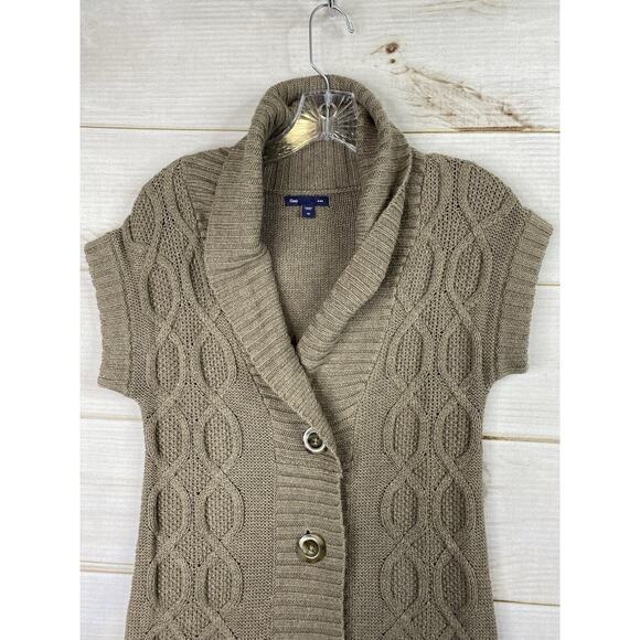Gap Womens Cardigan Sz XS Brwon Short Sleeve Cable Knit Button-Up Sweater Pocket - Picture 2 of 8